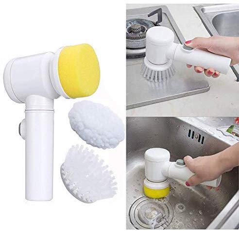 Hand Held Electrically Driven 5 in 1 Magic Brush Cleaner for Kitchen, Bathroom, Tiles Wash, Carpet, Bath Showers (Medium Size, Multi Colour)