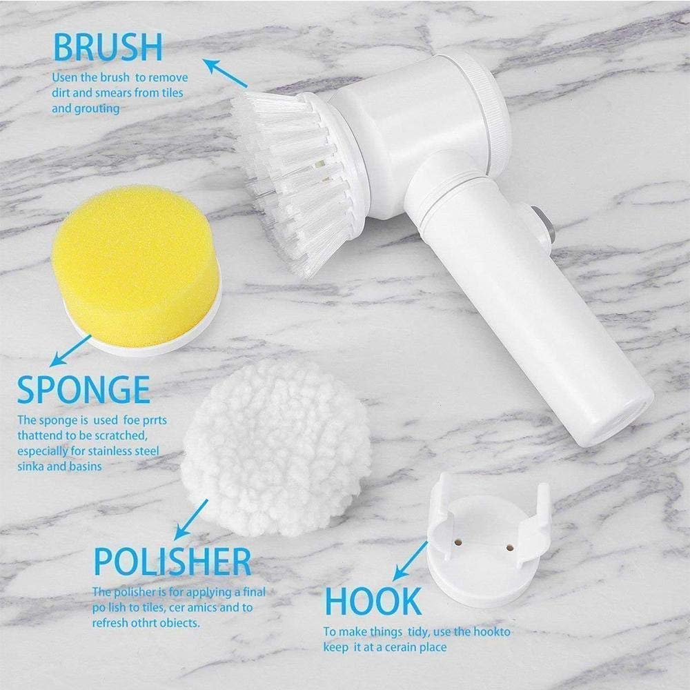 Hand Held Electrically Driven 5 in 1 Magic Brush Cleaner for Kitchen, Bathroom, Tiles Wash, Carpet, Bath Showers (Medium Size, Multi Colour)