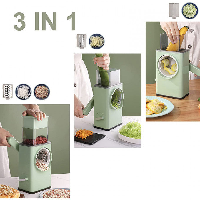 Manual Tabletop Drum Cheese Grater, 5 In 1 Rotary Shredder Slicer Grinder For Cucumber Nut Potato Carrot Cheese, Vegetable Salad Shooter